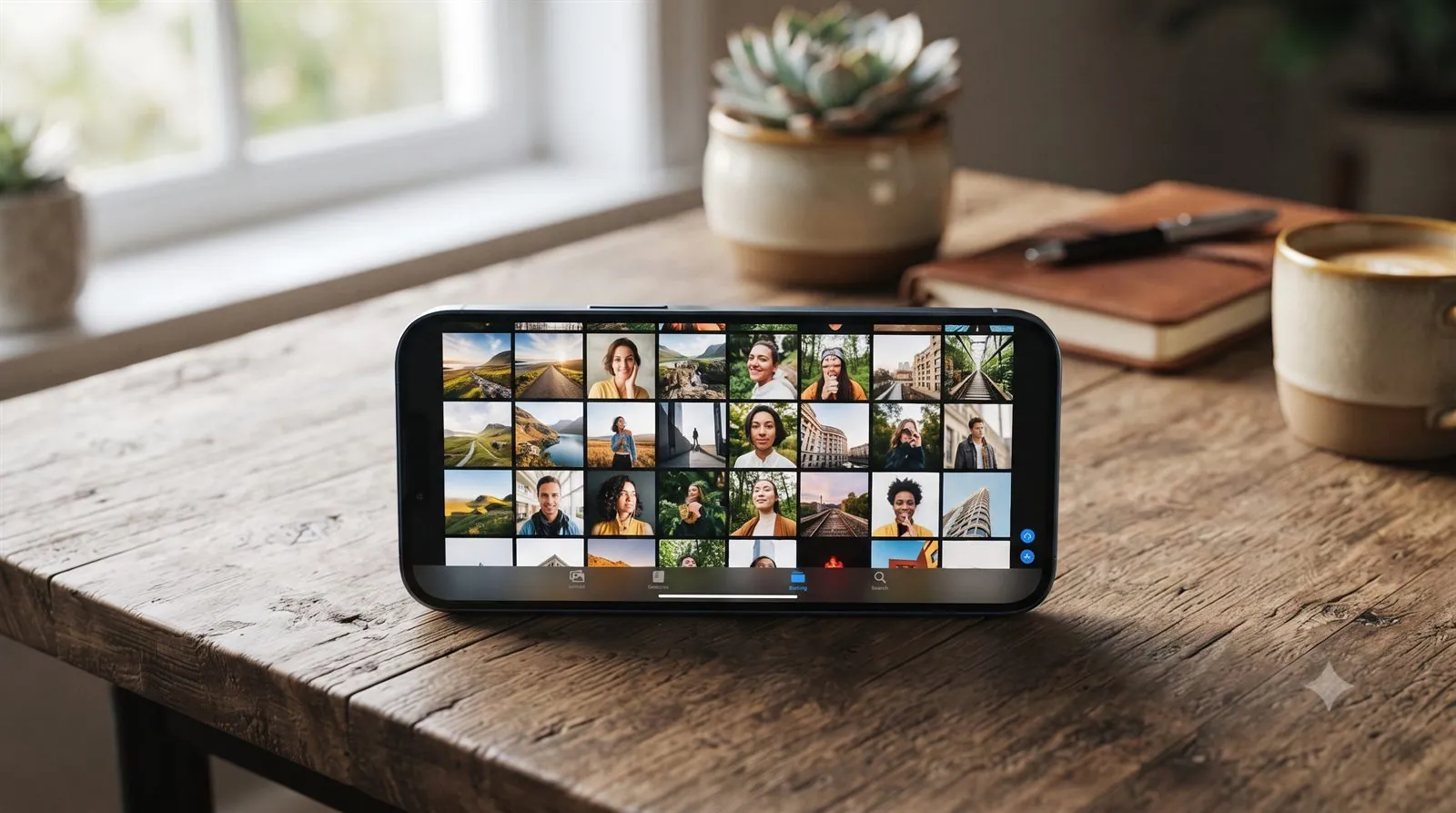 An Android phone with a photo gallery, some images being recovered